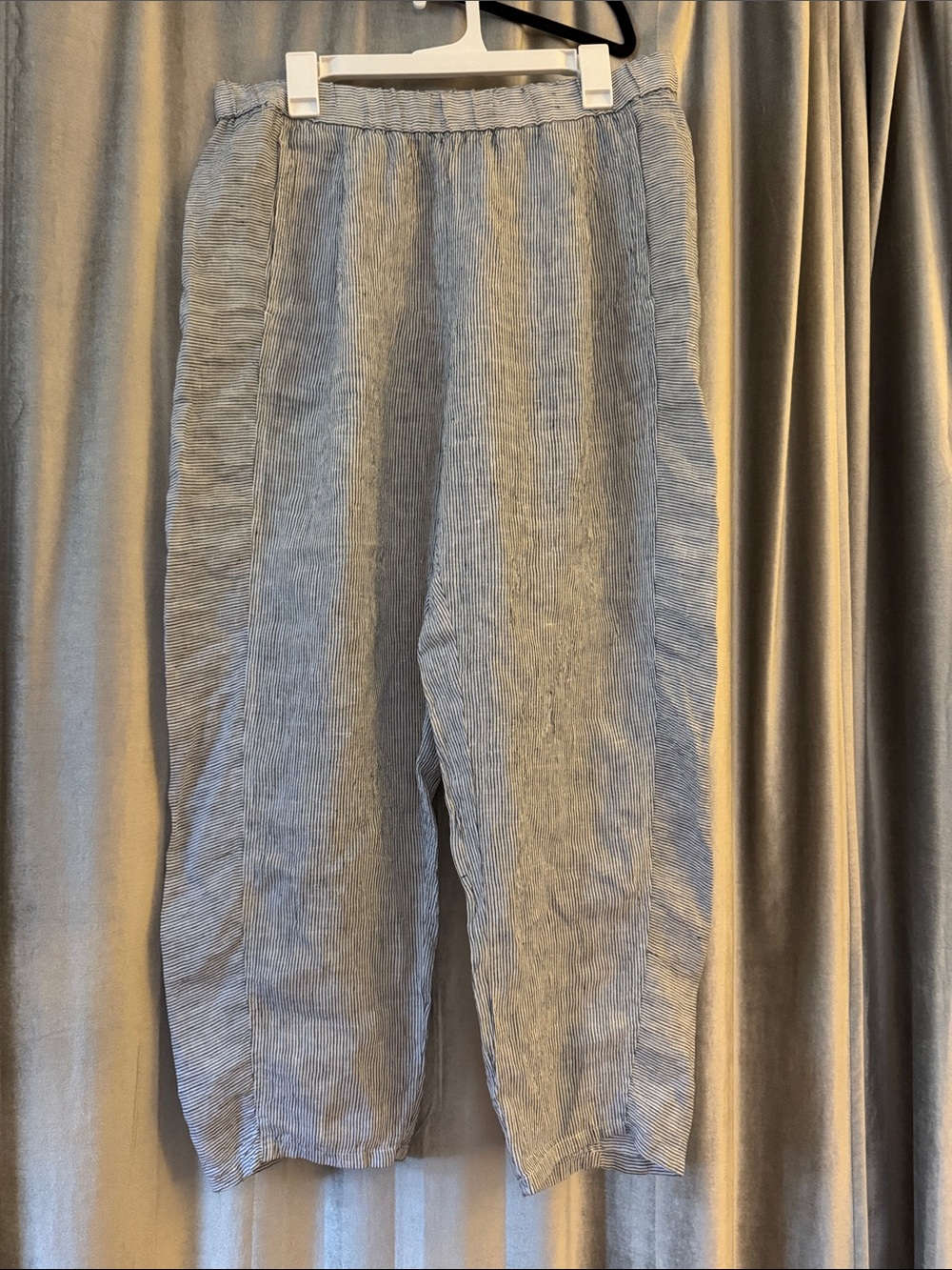 Eileen Fisher White-Blue Striped Linen Pants
